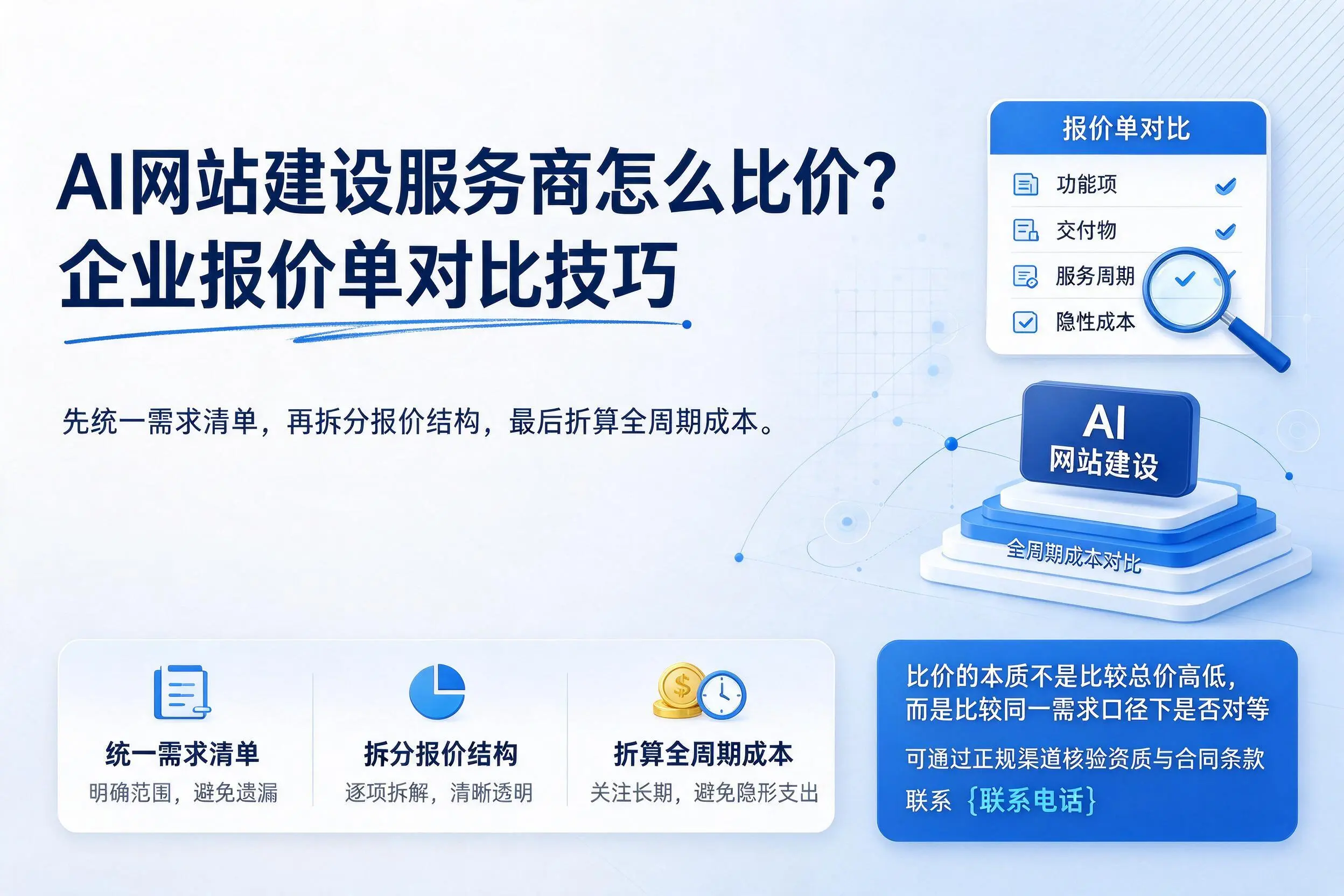 AI网站建设服务商怎么比价？百色企业报价单对比技巧
