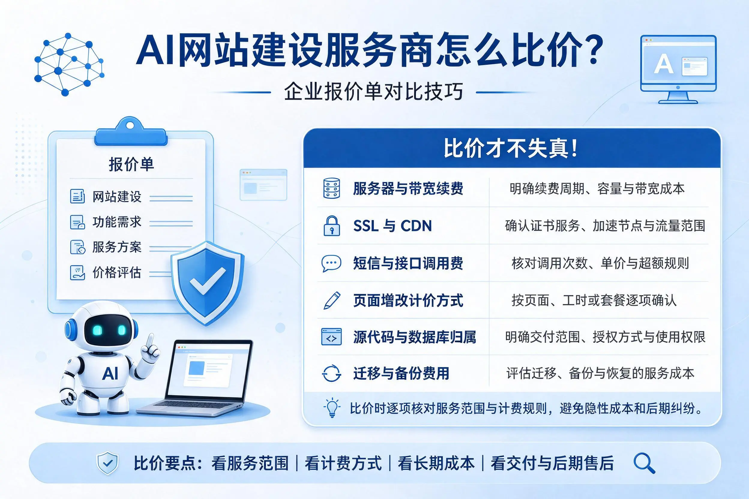 AI网站建设服务商怎么比价？百色企业报价单对比技巧