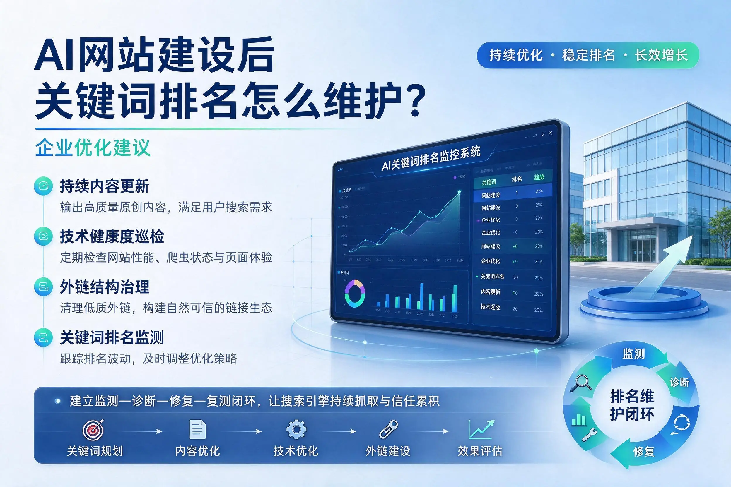 AI网站建设后关键词排名怎么维护？百色企业优化建议